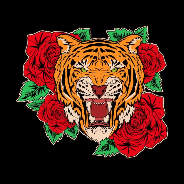 Premium Vector | Illustration design tiger and rose premium