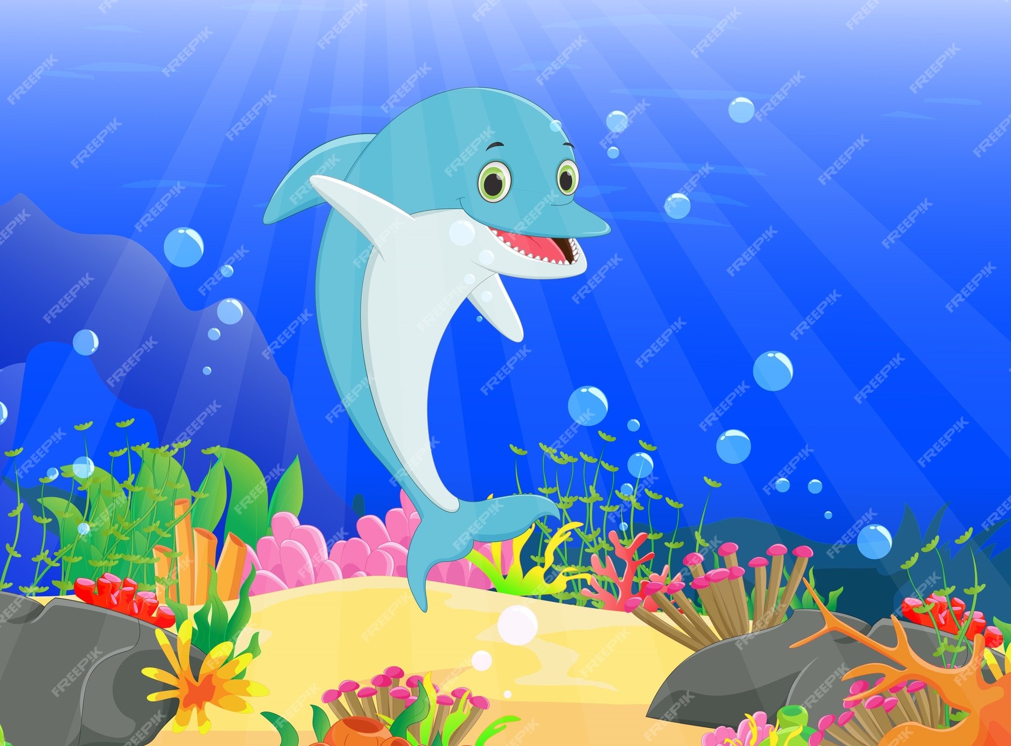 Premium Vector | Illustration of dolphin with a beautiful underwater world