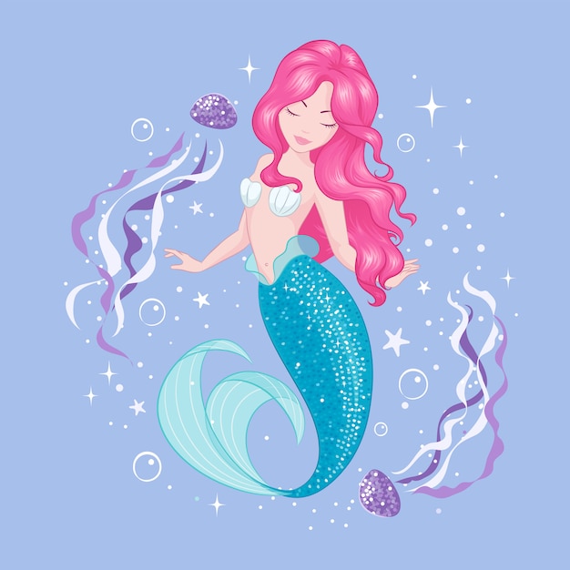 Download Illustration drawing in modern style. cute mermaid with ...