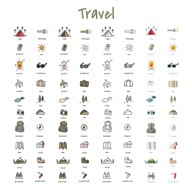 Illustration drawing style of camping icons
collection