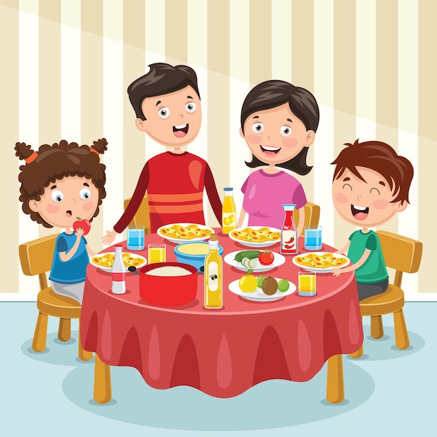 Illustration of family having dinner | Premium Vector