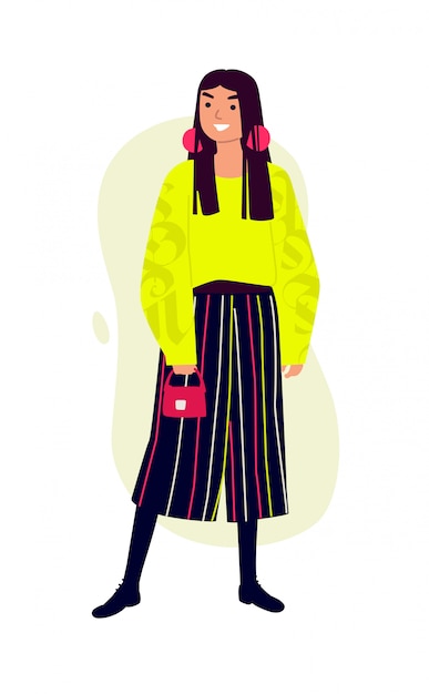 Premium Vector | Illustration of a fashionable girl in a bright yellow ...