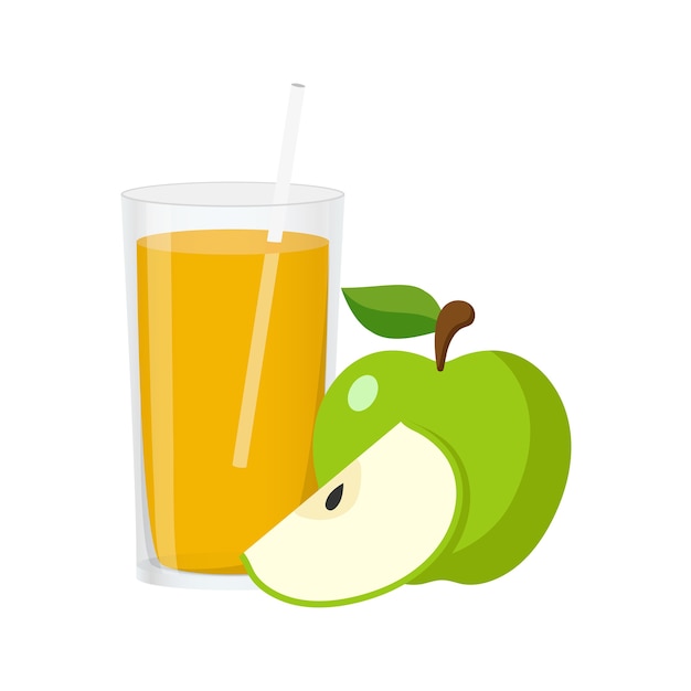 Иллюстрация плоский зеленый яблочный сок | Премиум векторы