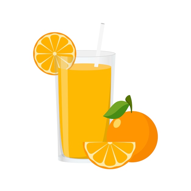 イラストフラットオレンジジュース プレミアムベクター