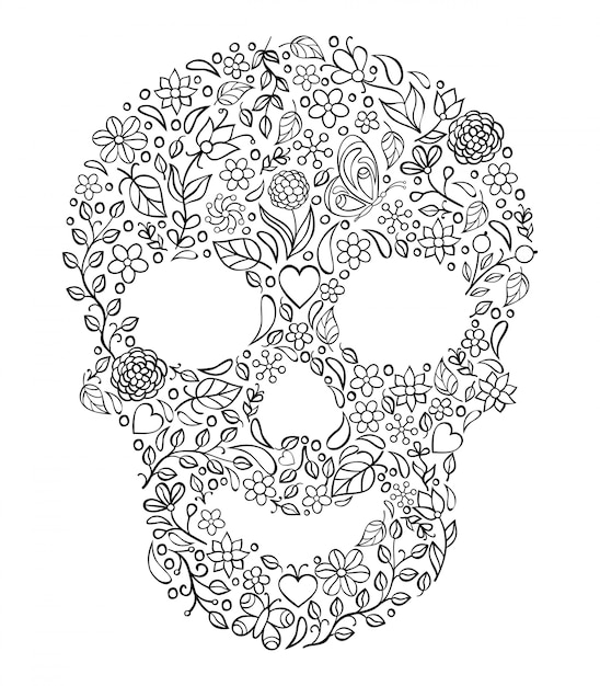 Download Illustration of floral skull on white. Vector | Premium Download