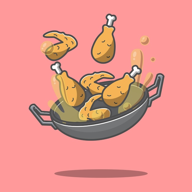 Premium Vector Illustration of frying chicken with a frying pan