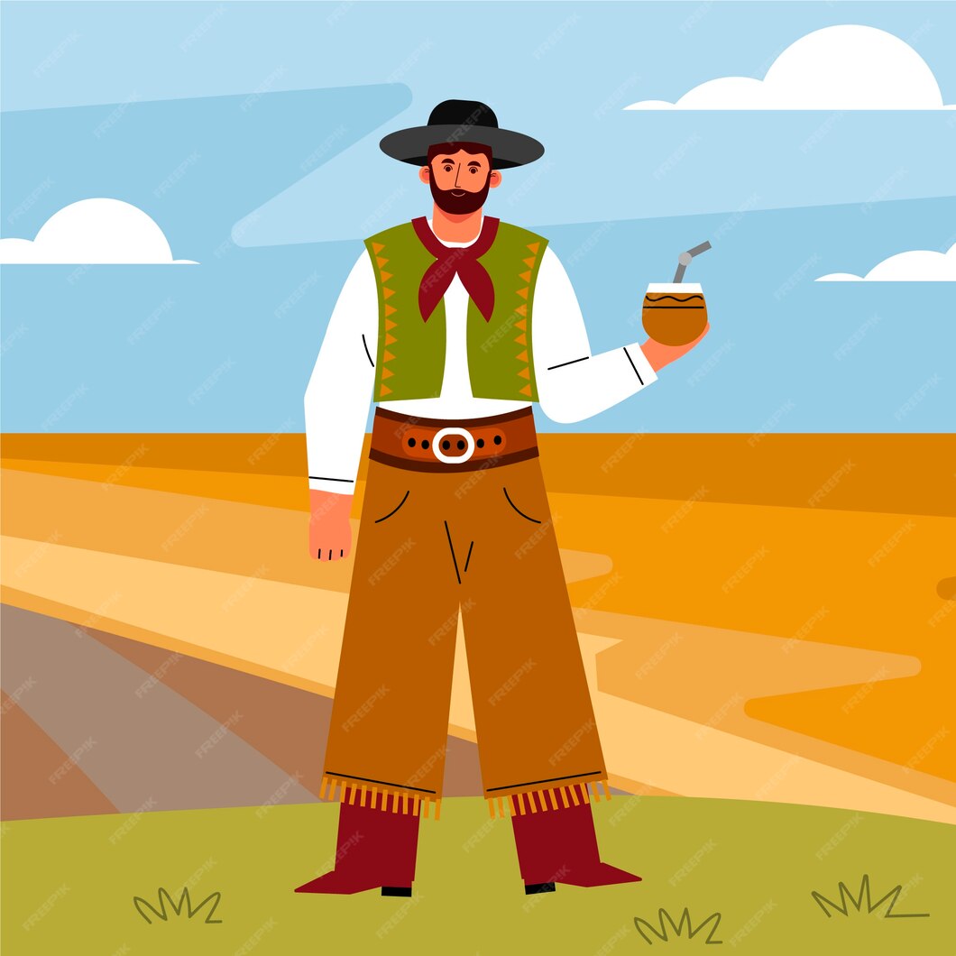 Free Vector | Illustration of gaucho drinking mate in hand drawn style