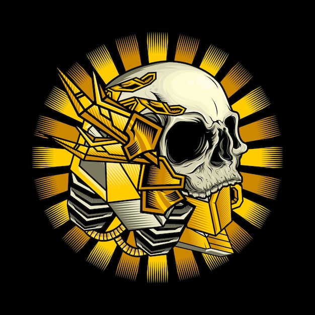 Premium Vector | Illustration of gold cyborg skull head detailed design