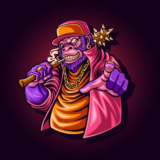 Illustration of gorilla gangster character Premium Vector