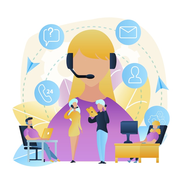 Premium Vector | Illustration group people call center worker store