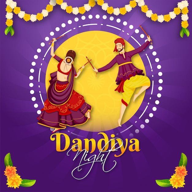 Premium Vector Illustration of gujarati couple performing dandiya