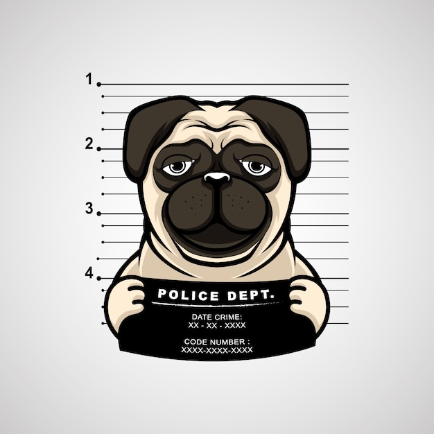 Premium Vector | Illustration hand drawing mugshot of pug dog holding a ...