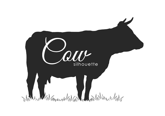イラスト 白い背景に手描き牛シルエット分離 プレミアムベクター