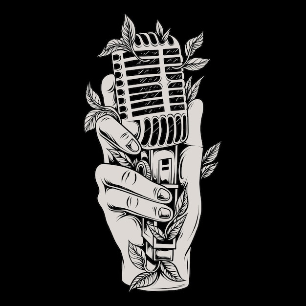 Premium Vector Illustration Of A Hand Holding A Classic Microphone