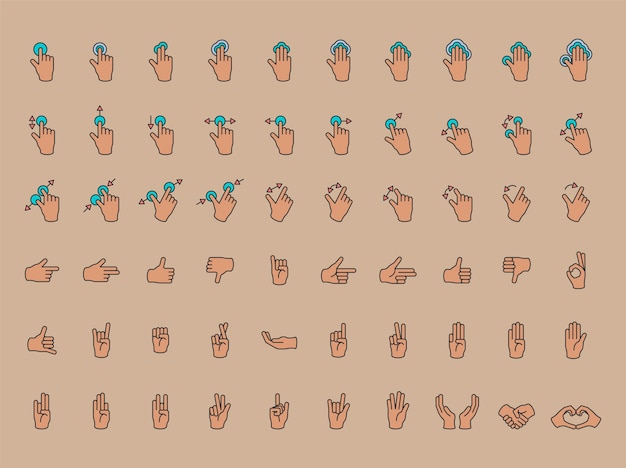 Illustration of hands gesture set in thin line Free Vector