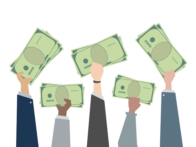 Illustration of hands holding paper money Free Vector