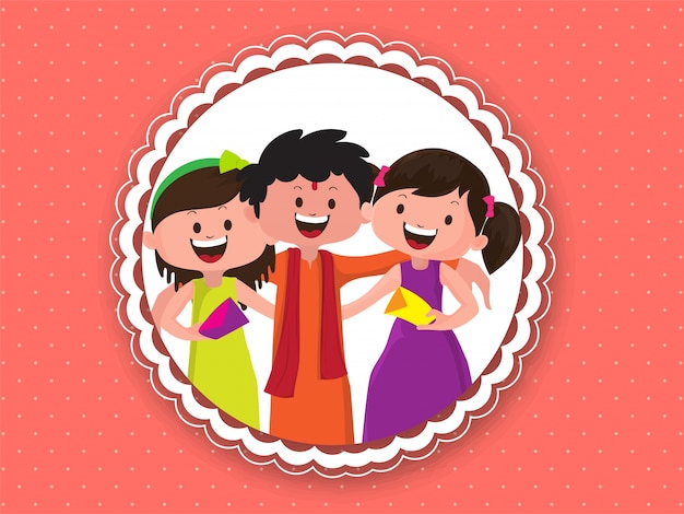 Illustration of happy brother and sisters hugging each other, creative