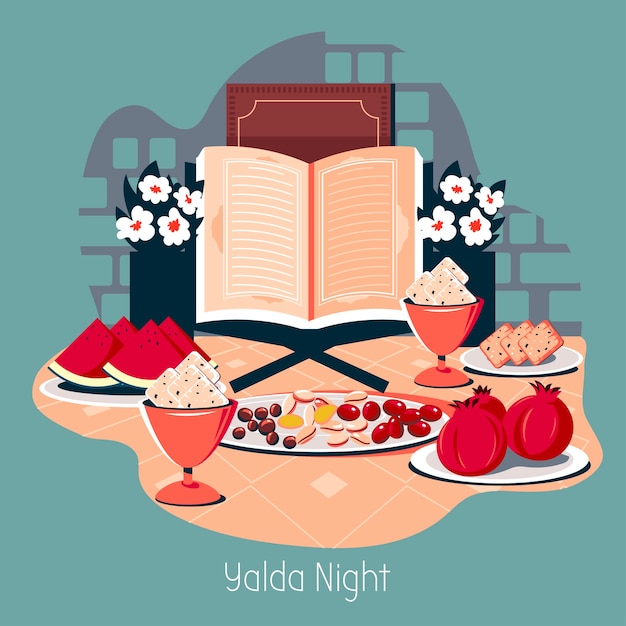  Illustration happy yalda night party in iran Premium Vector