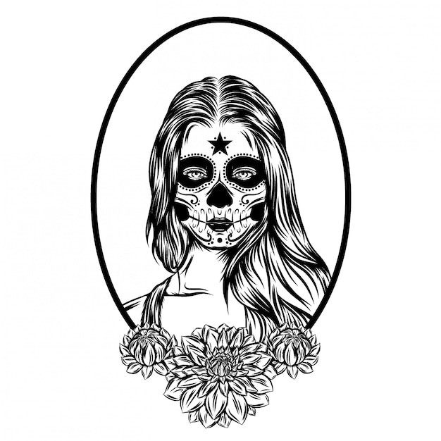 死んだ女性の日のイラストイラスト顔の長い髪のアート プレミアムベクター