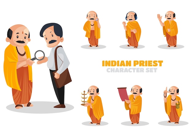 Premium Vector | Illustration of indian priest character set