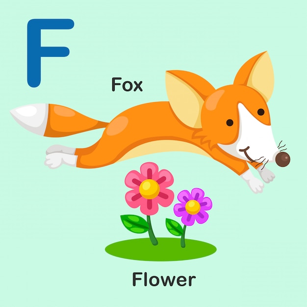 プレミアムベクター イラスト分離動物アルファベット文字f Fox Flower