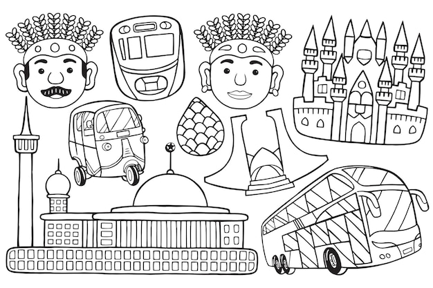 Premium Vector | Illustration of jakarta cityscape doodle in cartoon style