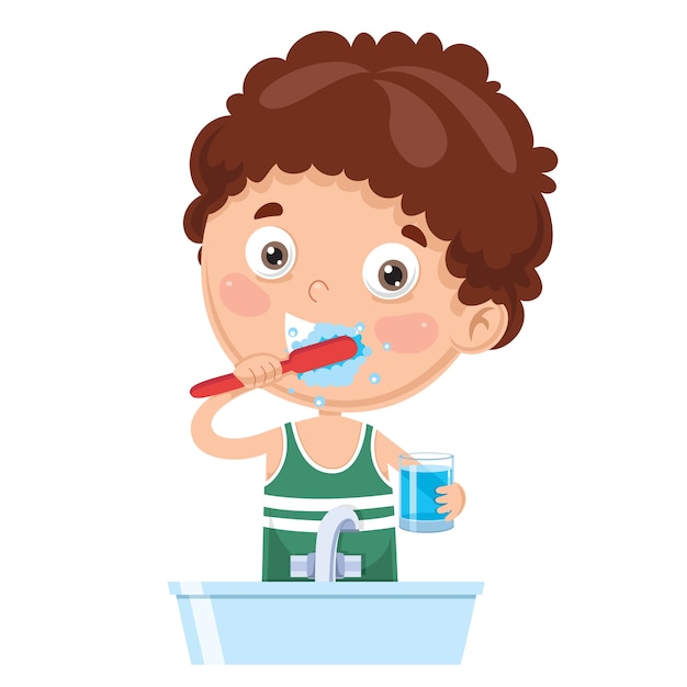 Premium Vector | Illustration of kid brushing teeth