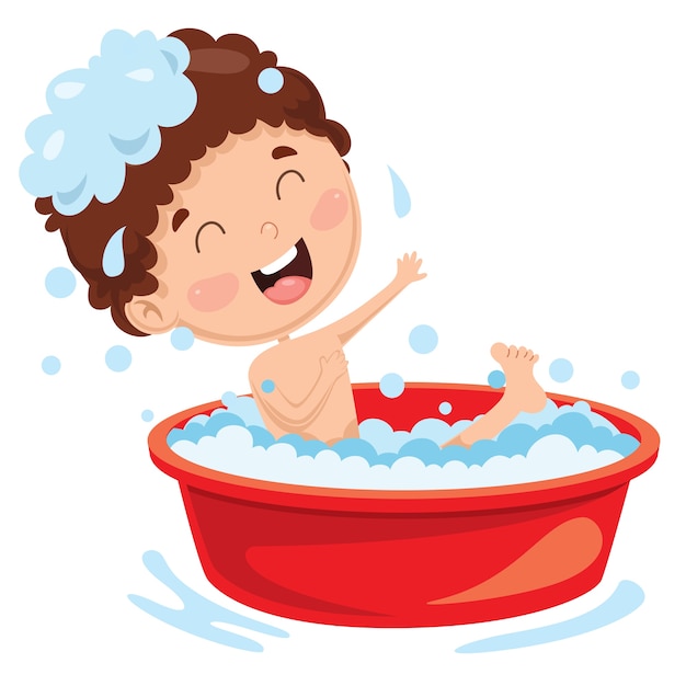 Premium Vector Illustration of kid having bath