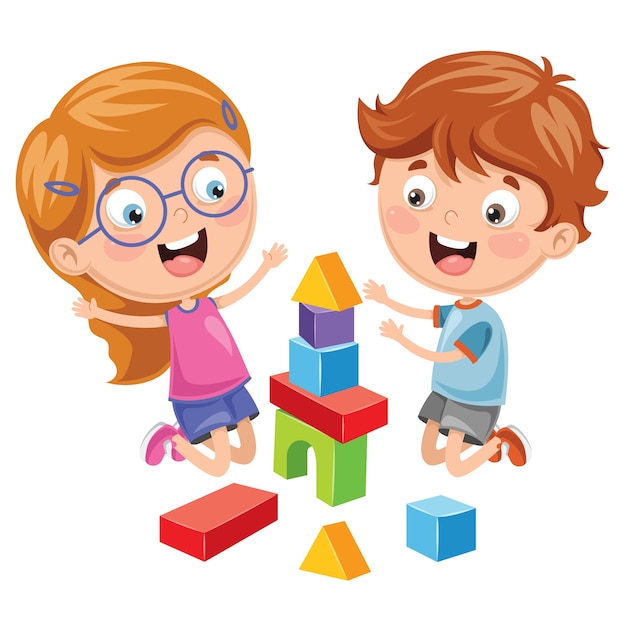 Illustration of kid playing with building blocks Vector | Premium Download
