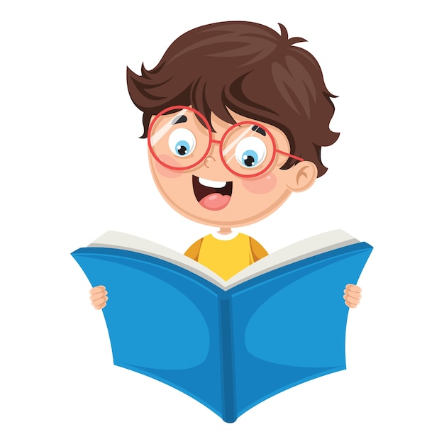 Illustration of a kid reading | Premium Vector