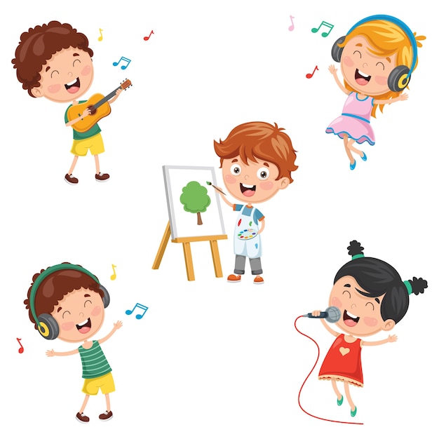 Premium Vector | Illustration of kids making art performance