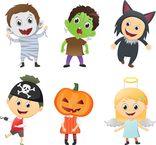 Premium Vector | Illustration of kids wearing halloween costumes