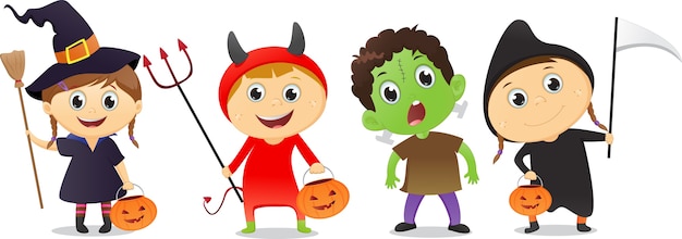 Premium Vector | Illustration of kids wearing halloween costumes