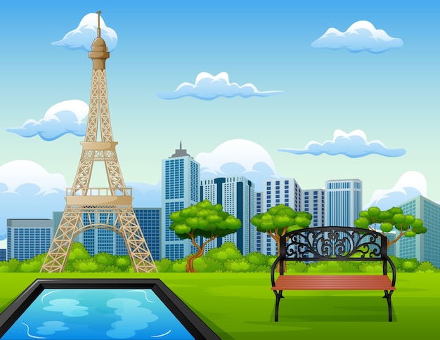 Premium Vector | Illustration of landscape background with eiffel tower