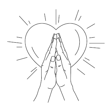 Premium Vector | Illustration of line art praying hands with heart shape.