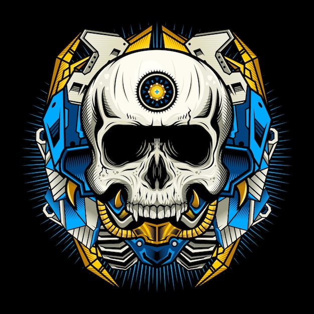 Premium Vector Illustration Of Mechanical Skull With Blue Armor