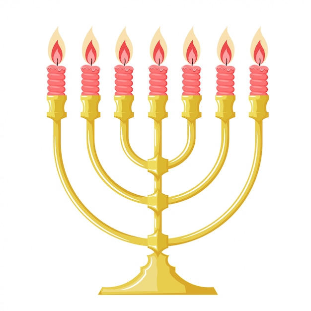 Illustration of a menorah with red candles. cartoon image of the jewish