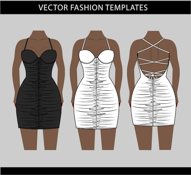 Premium Vector Illustration Of Mini Dress Fashion Flat Sketch Template Ruched Mini Dress