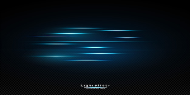 青い色のイラスト 光の効果 光の抽象的なレーザービーム 混沌としたネオンの光線 プレミアムベクター