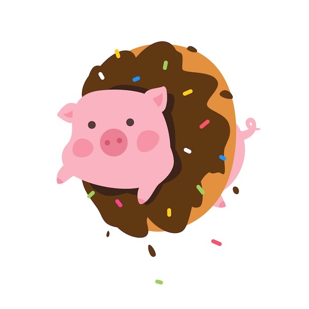 ドーナツの漫画豚のイラスト プレミアムベクター