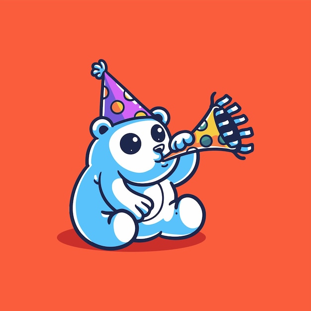 トランペットを吹いて誕生日や新年を祝うかわいいクマのイラスト プレミアムベクター