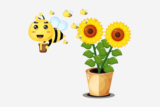 蜂蜜を運ぶかわいい蜂のイラスト プレミアムベクター