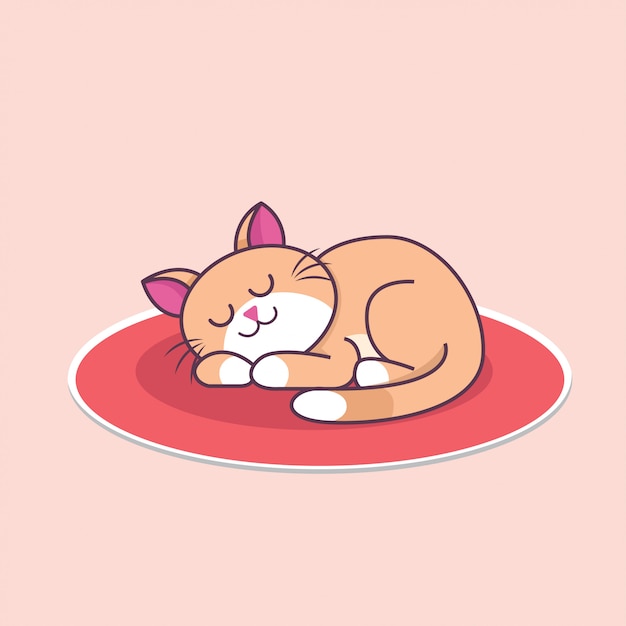 カーペットの上で寝ているかわいい猫のイラスト プレミアムベクター