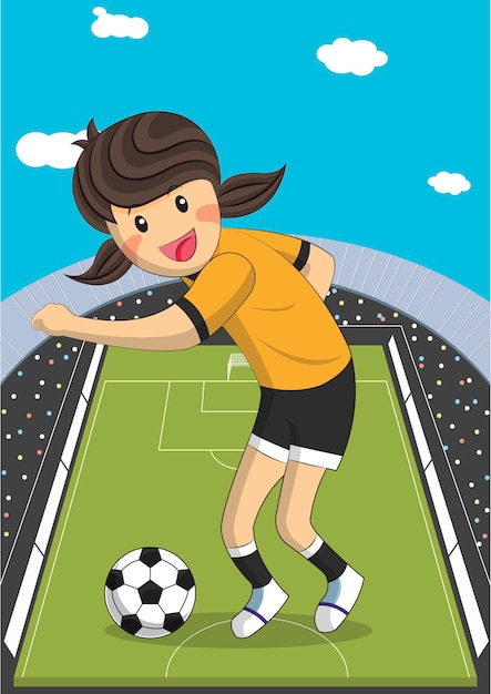 女子サッカー選手のイラスト プレミアムベクター