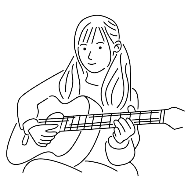 プレミアムベクター アコースティックギターを弾いている女の子のイラスト