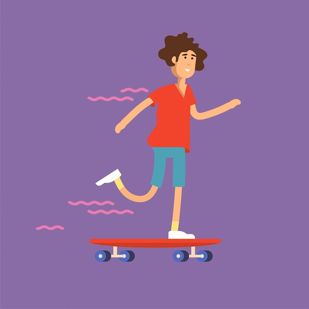 スケートボードに乗る女の子スケートボーダーのイラスト 都会の女性市民キャラクター プレミアムベクター