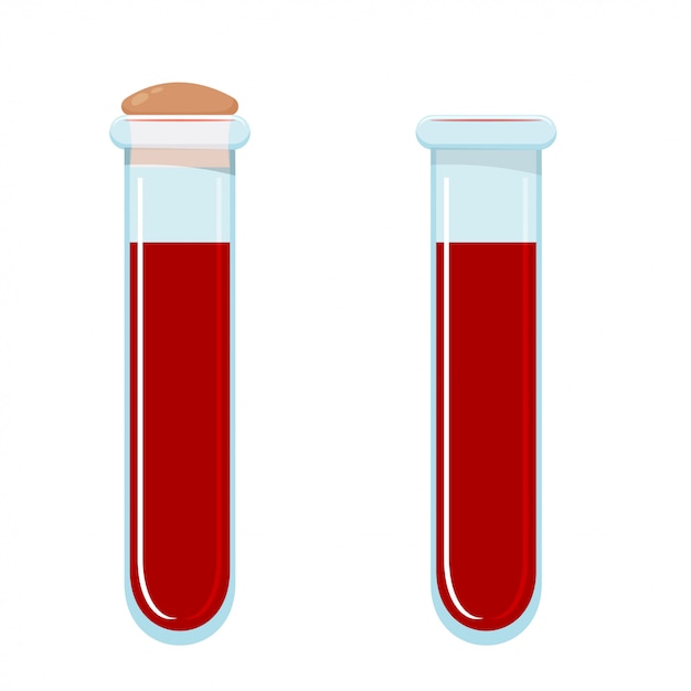 血のガラス管のイラスト 血液検査 漫画のスタイル試験管の血液 孤立したオブジェクト 医学研究 プレミアムベクター