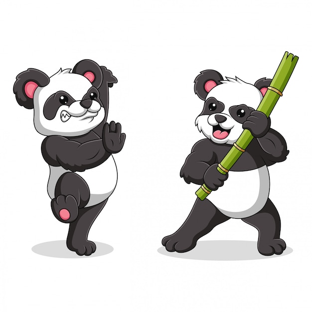 カンフー運動のパンダのイラスト プレミアムベクター