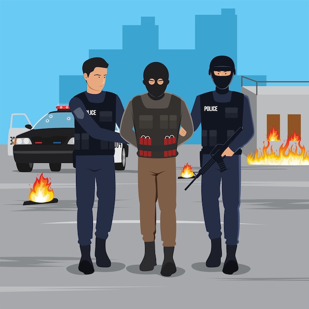 プレミアムベクター 警察が逮捕したテロリストのイラスト