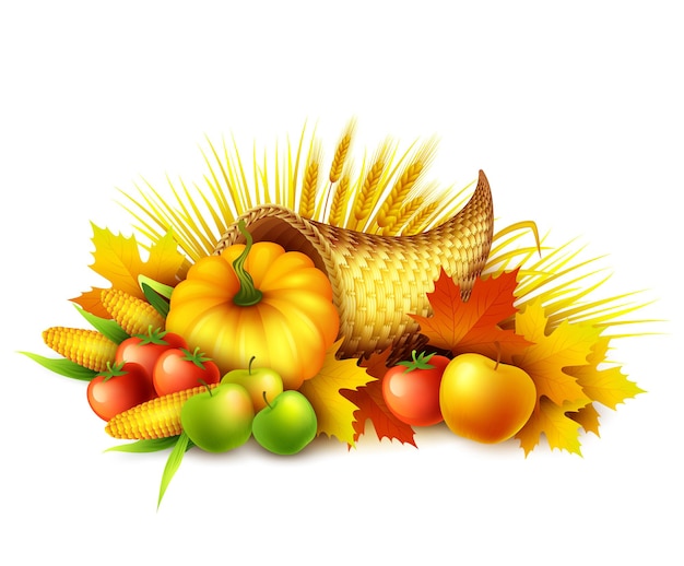 収穫の果物や野菜でいっぱいの感謝祭の宝庫のイラスト 無料のベクター